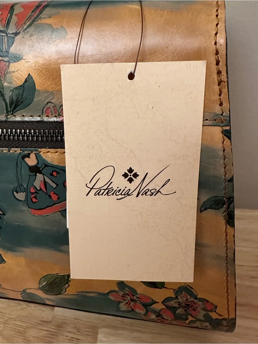 Patricia Nash Floral Top-Handle Satchel in Tan and Green